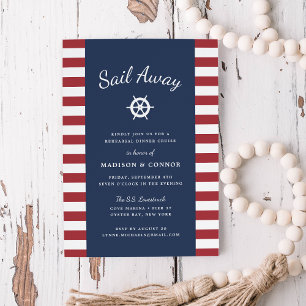 Nautical Stripe Rehearsal Dinner Invitation Kaart