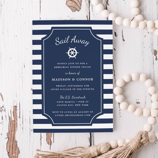 Nautical Stripe Rehearsal Dinner Invitation Kaart