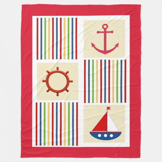 Nautical Stripe Sherpa Fleece Blanket met Anchor (Voorkant)