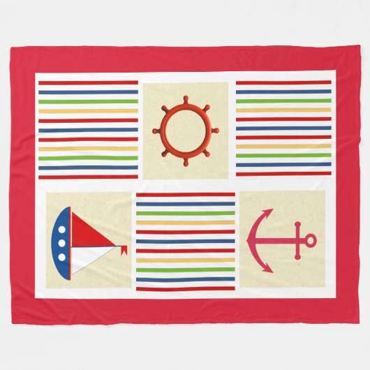 Nautical Stripe Sherpa Fleece Blanket met Anchor (Voorkant (Horizontaal))