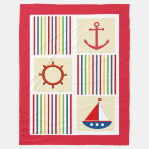 Nautical Stripe Sherpa Fleece Blanket met Anchor Deken