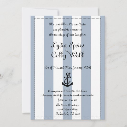Nautical Stripe Wedding Announcement Edited Kaart (Voorkant)