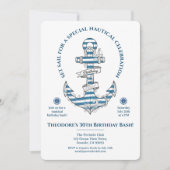 Nautical Striped Anchor Birthday Party Invitation (Devant)