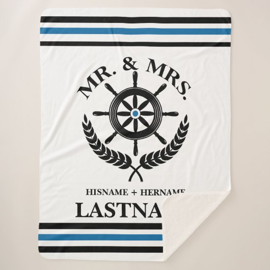 Nautical Striped Custom Mr en Mrs. Sherpa Deken (Voorkant)