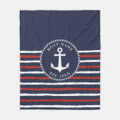 Nautical Striped Navy Blue White Anchor Fleece Deken (Voorkant)