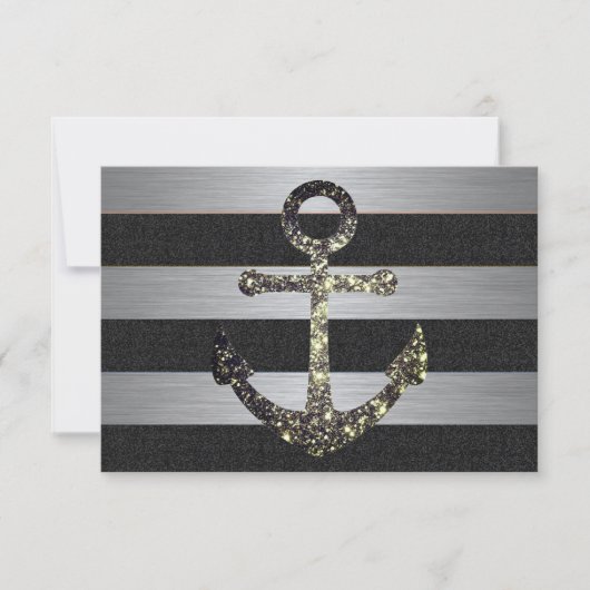 Nautical Striped Wedding RSVP Sparkle Anchor (Voorkant)