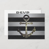 Nautical Striped Wedding RSVP Sparkle Anchor (Voorkant / Achterkant)