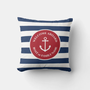 Nautical striped welcome aboard pillow kussen