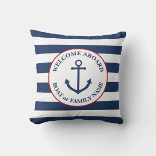 Nautical striped welcome aboard pillow kussen