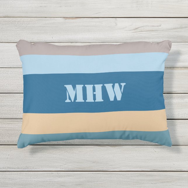 Nautical Stripes aangepaste monogram gooikussens Buitenkussen (Voorkant)