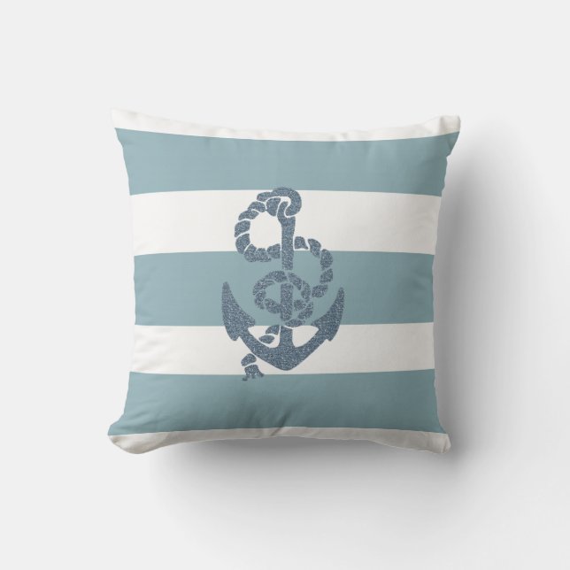 Nautical Stripes Anchor Kussen (Voorkant)