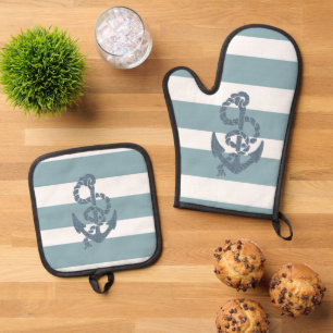 Nautical Stripes Anchor Ovenwant & Pannenlap Set