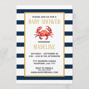 Nautical Stripes Crab Baby shower Kaart
