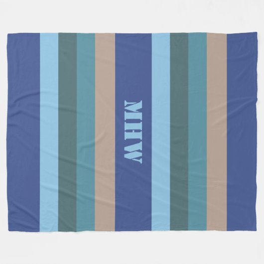 Nautical Stripes custom monogram fleece dekens (Voorkant (Horizontaal))