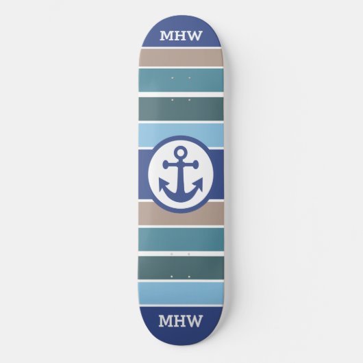Nautical Stripes Custom monogram skateboards (Voorkant)