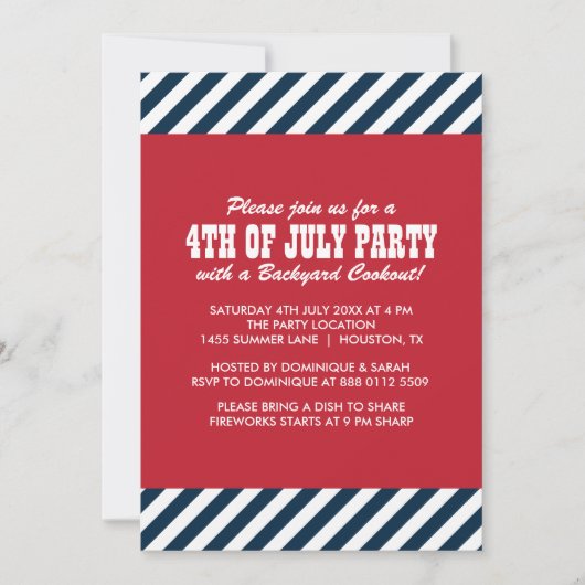 Nautical Stripes Fourth of Juli Party Invitation Kaart (Voorkant)