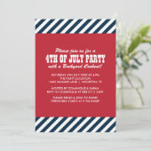 Nautical Stripes Fourth of Juli Party Invitation Kaart (Staand voorkant)