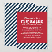 Nautical Stripes Fourth of Juli Party Invitation Kaart (Voorkant / Achterkant)