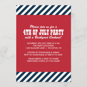 Nautical Stripes Fourth of Juli Party Invitation Kaart