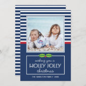 Nautical Stripes Holly Jolly Kaart met kerstmis (Voorkant / Achterkant)