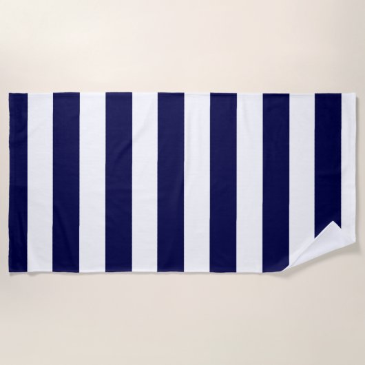 Nautical Stripes Navy Blauw en Wit Strandlaken (Voorkant)