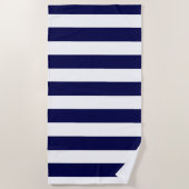 Nautical Stripes Navy Blauw en Wit Strandlaken (Voorkant)