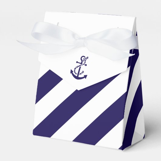 Nautical Stripes & Navy Blue Anchor Wedding Bedankdoosjes (Voorkant Zijde)