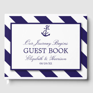 Nautical Stripes & Navy Blue Anchor Wedding Gastenboek