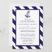 Nautical Stripes & Navy Blue Anchor Wedding Kaart (Voorkant)
