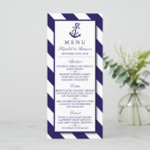 Nautical Stripes & Navy Blue Anchor Wedding Menu (Staand voorkant)