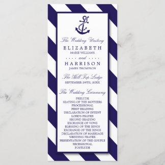 Nautical Stripes & Navy Blue Anchor Wedding Programma