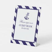 Nautical Stripes & Navy Blue Anchor Wedding Reclamebord Met Voetstuk (Voorkant)