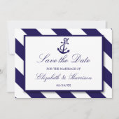 Nautical Stripes & Navy Blue Anchor Wedding Save The Date (Voorkant)
