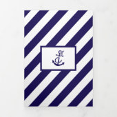 Nautical Stripes & Navy Blue Anker Wedding Suite Drieluik Uitnodiging (Cover)