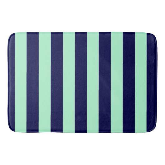 Nautical Stripes Navy Blue en Mint Green Badmat (Voorkant)