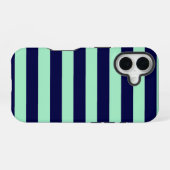 Nautical Stripes Navy Blue en Mint Green iPhone 16 Hoesje (Achterkant horizontaal)
