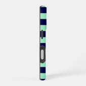 Nautical Stripes Navy Blue en Mint Green iPhone 16 Hoesje (Rechterkant)