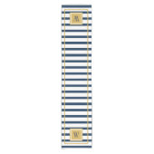 Nautical Stripes Navy Blue Monogram Initiaal Korte Tafelloper (Voorkant)
