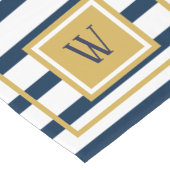 Nautical Stripes Navy Blue Monogram Initiaal Korte Tafelloper (Hoek)