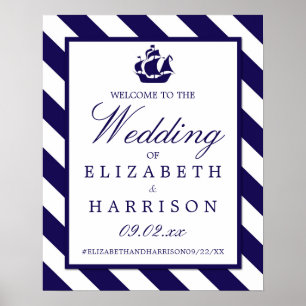 Nautical Stripes & Navy Blue Schip Bruiloft Welkom Poster