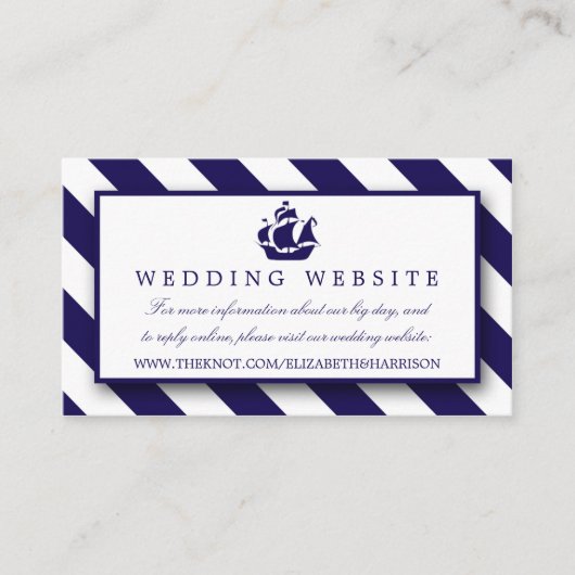 Nautical Stripes & Navy Blue Ship Wedding Informatiekaartje (Voorkant)