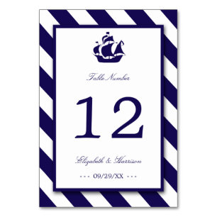 Nautical Stripes & Navy Blue Ship Wedding Kaart