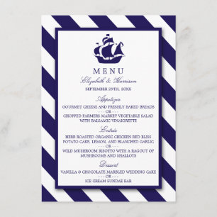 Nautical Stripes & Navy Blue Ship Wedding Menu