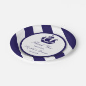 Nautical Stripes & Navy Blue Ship Wedding Papieren Bordje (Gekanteld)