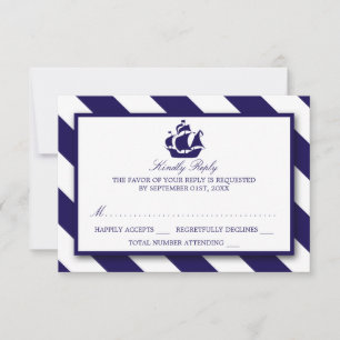 Nautical Stripes & Navy Blue Ship Wedding RSVP