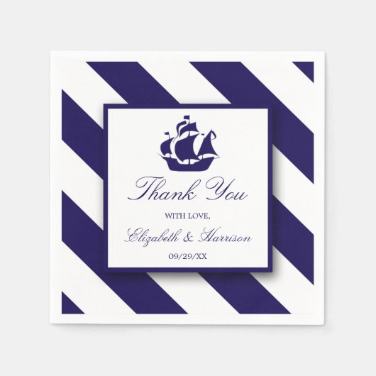 Nautical Stripes & Navy Blue Ship Wedding Servetten (Voorkant)