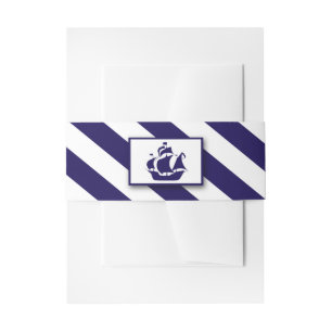 Nautical Stripes & Navy Blue Ship Wedding Uitnodigingen Wikkel