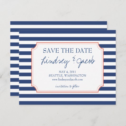 Nautical Stripes Save the Date (Voorkant / Achterkant)