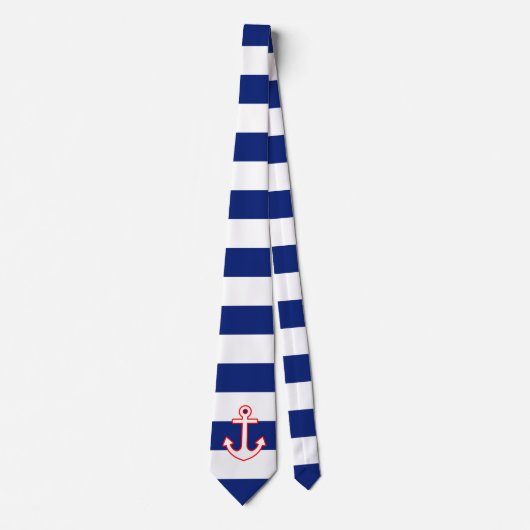 Nautical Style Anchor op Navy Blue Stripes Stropdas (Voorkant)