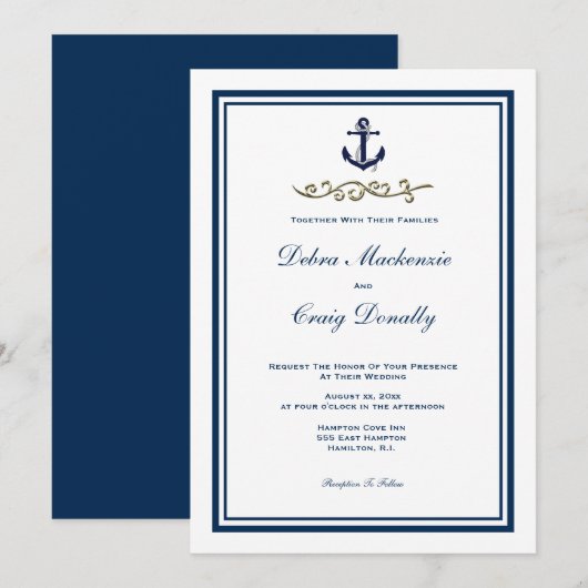 Nautical Style Anchor Wedding Invitation Kaart (Voorkant / Achterkant)